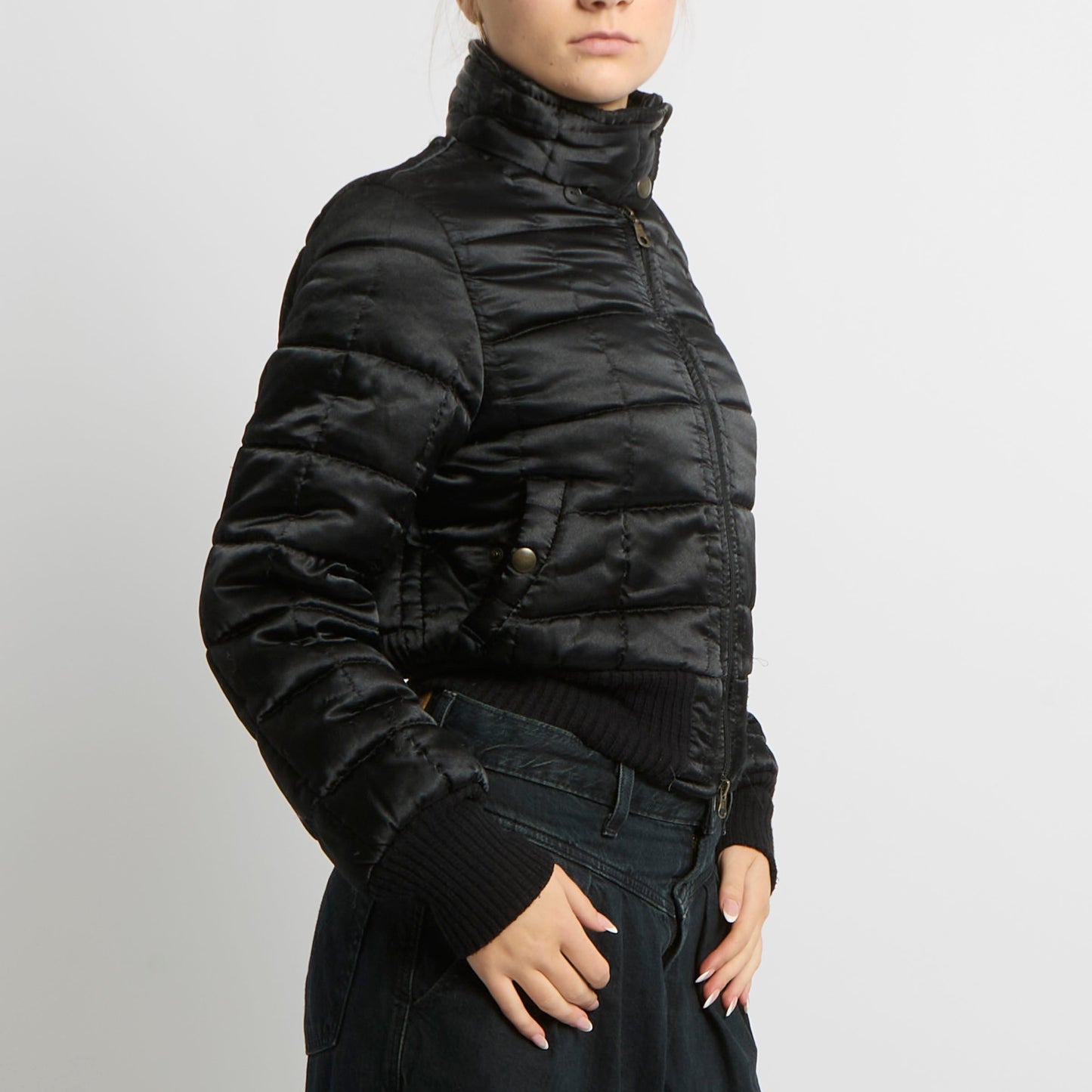 Cropped Satin Padded Jacket - UK 8