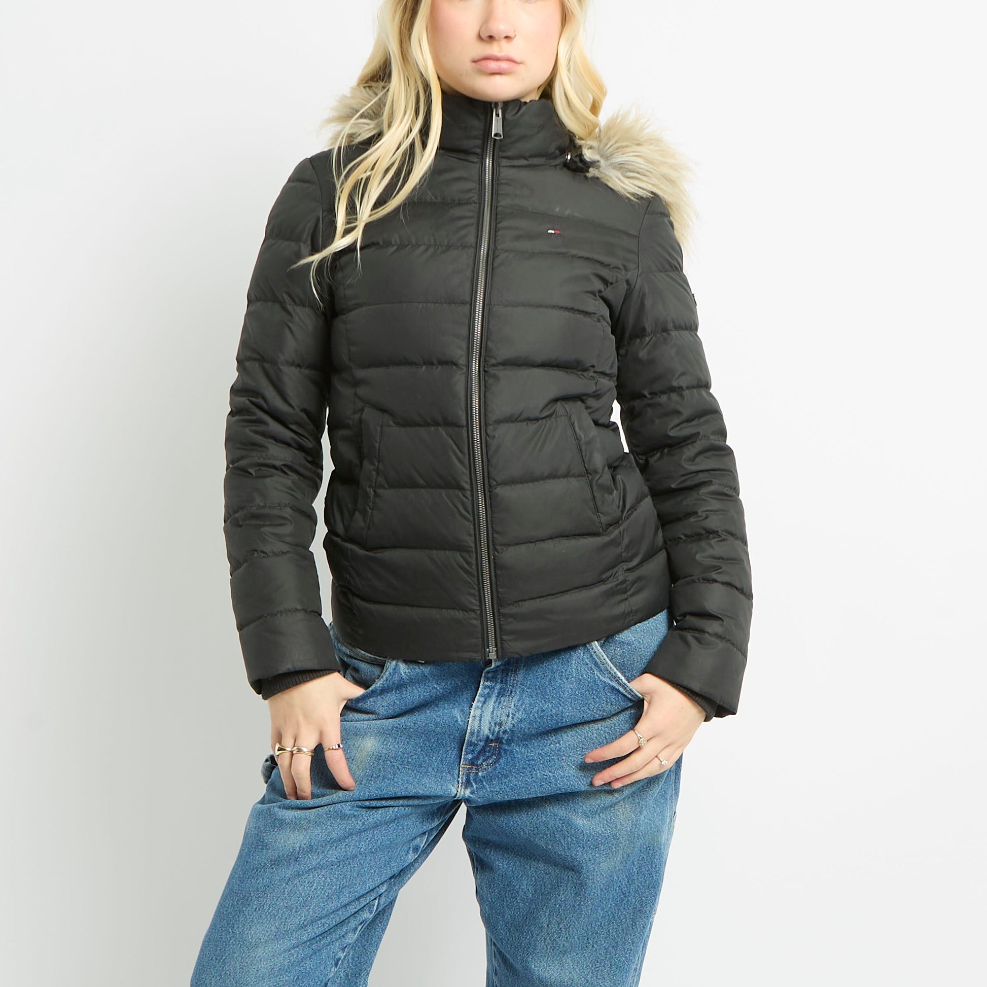 Tommy Hilfiger Fur Hooded Puffer Coat - UK 8