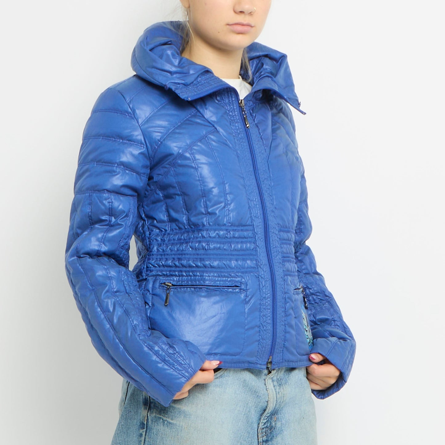 Hooded Quilted Embellished Jacket - UK 8