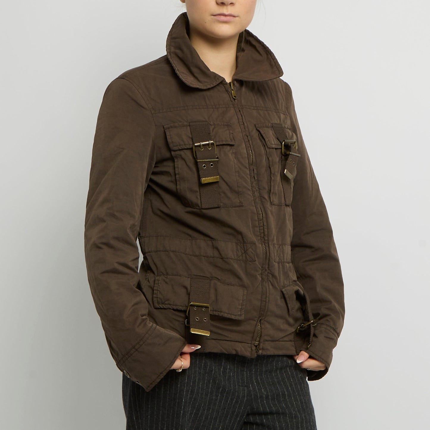 Buckle Detail Soft Material Jacket - UK 8