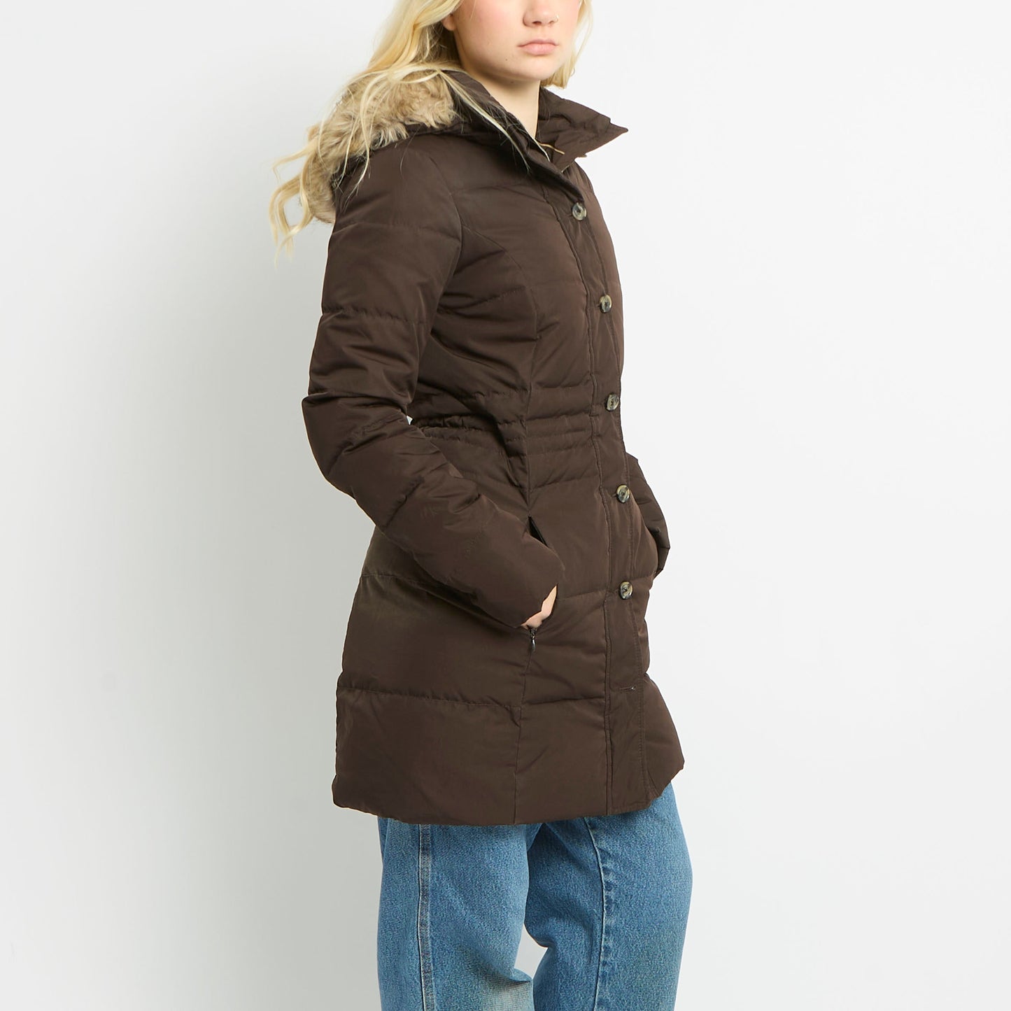 Tommy Hilfiger Long Puffer Coat With Fur Hood - UK 8