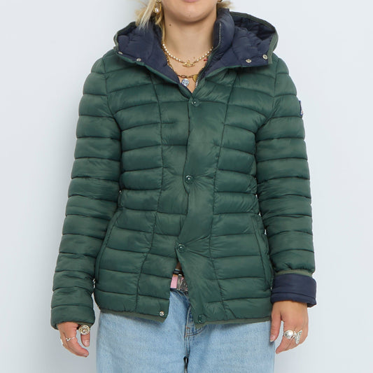 High Neck Popper Detail Fitted Quilted Jacket- UK 8