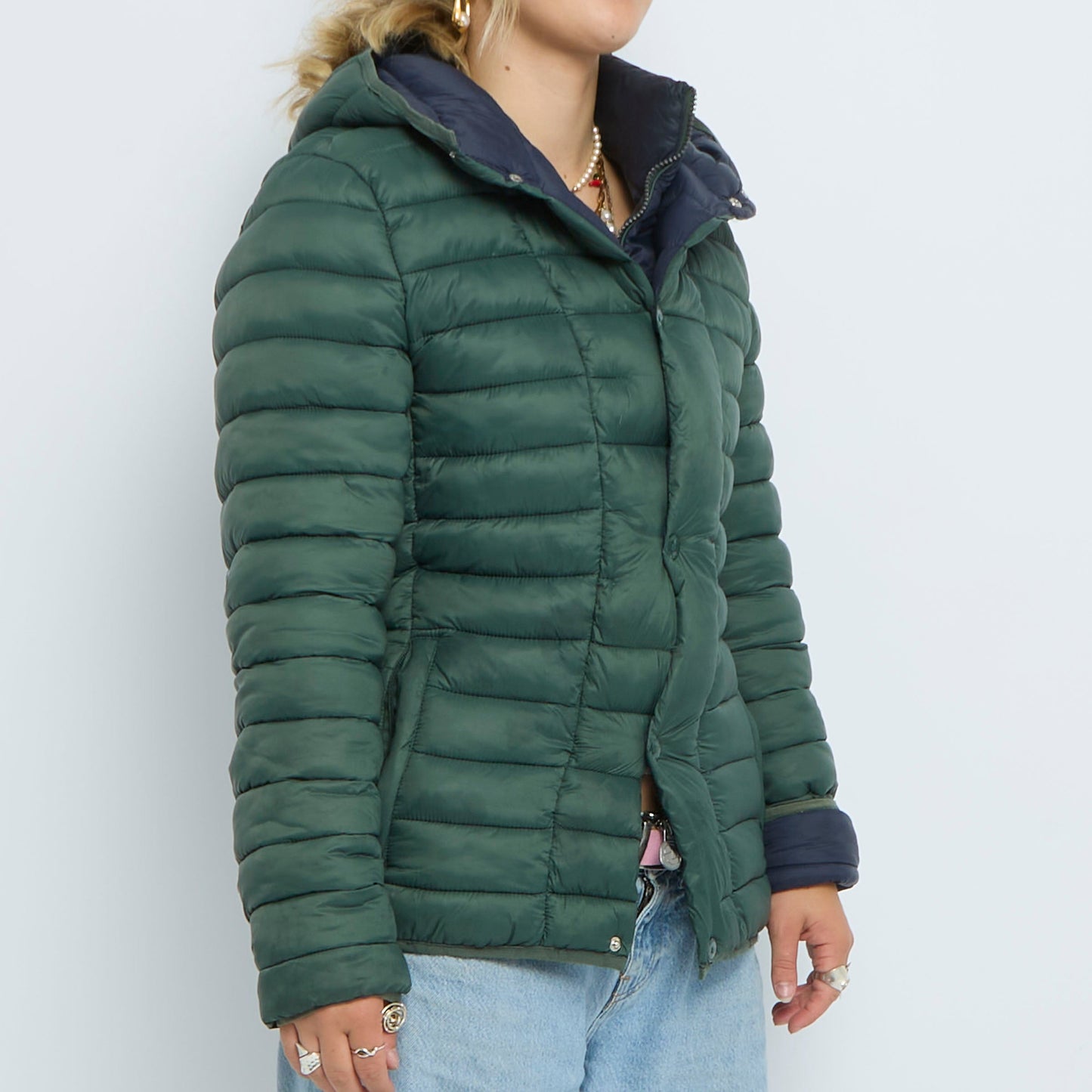 High Neck Popper  Fitted Quilted Jacket- UK 8