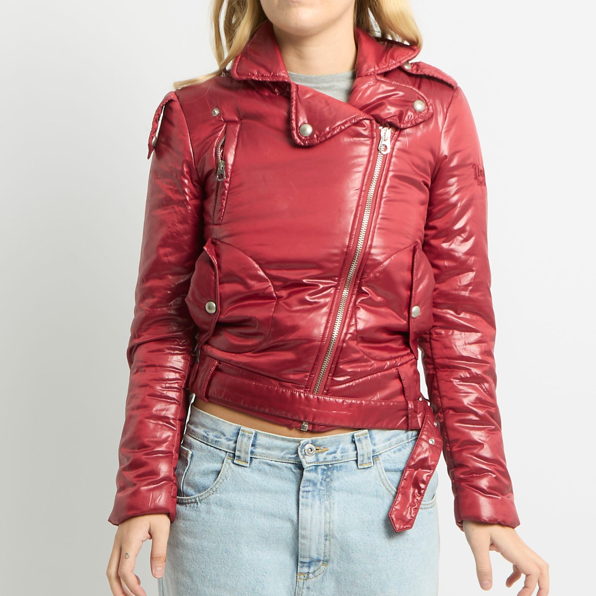 Belt Detail Side Zip Puffer Jacket - UK 8