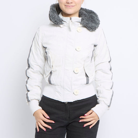 Puma Cropped Fitted Fur Hood Jacket - UK 8