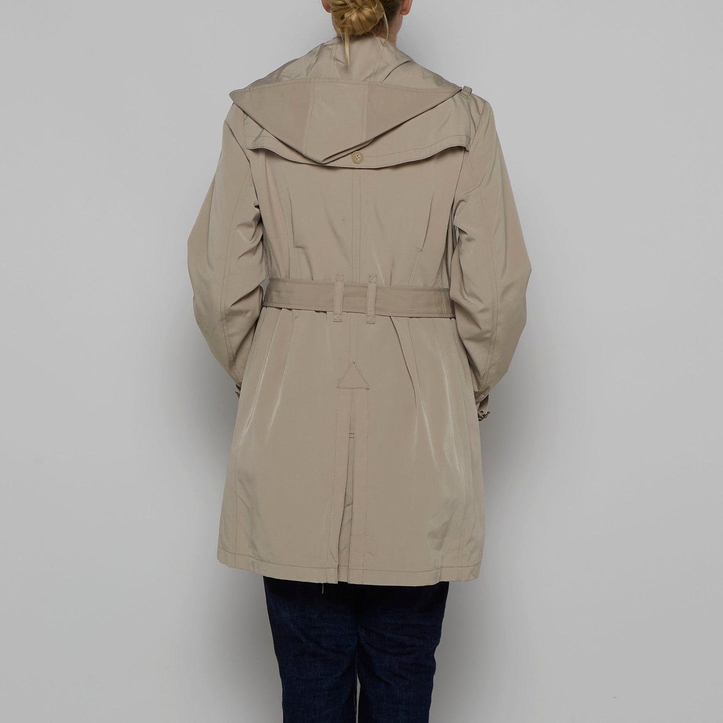 Belted Trench Coat with Hood - L