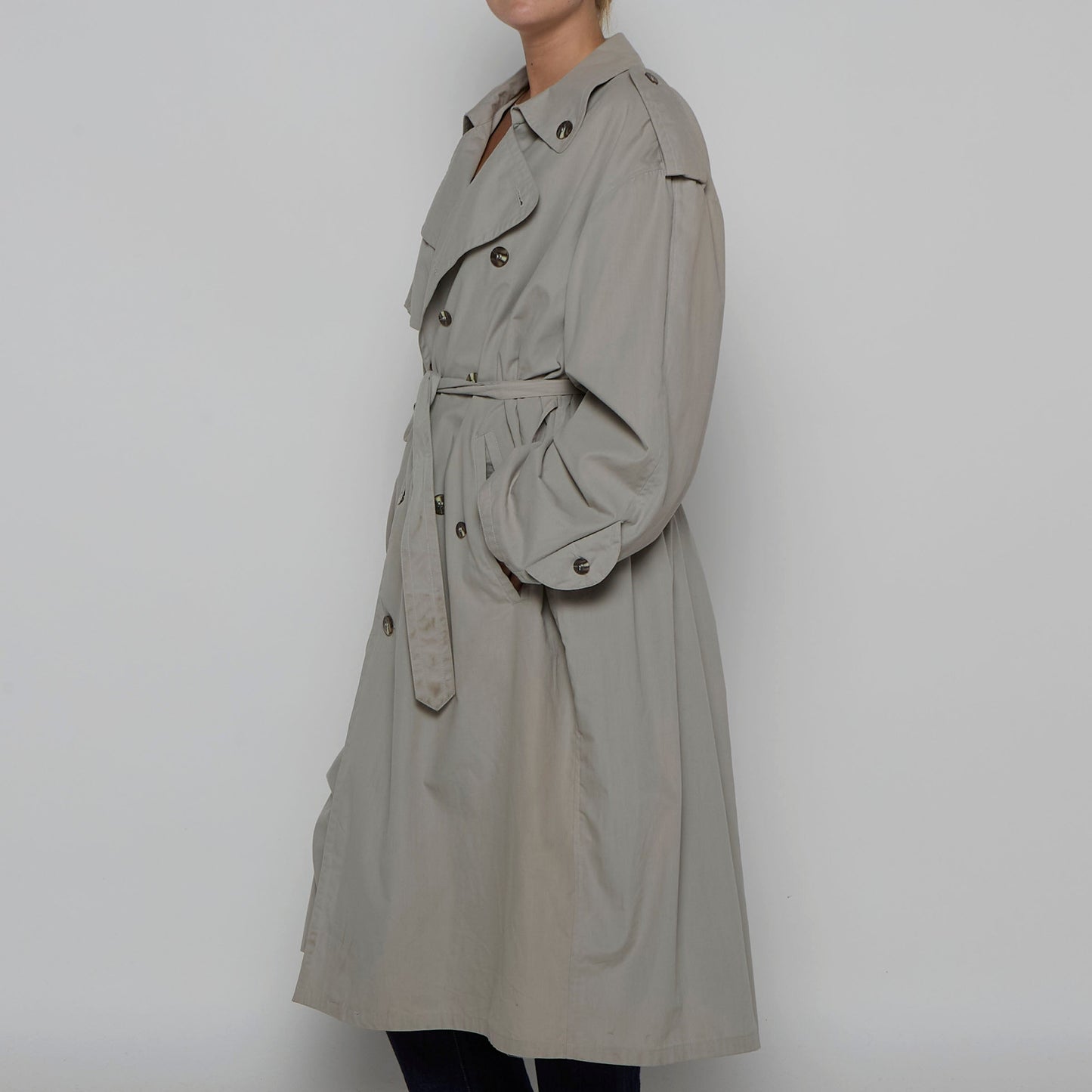 Double Breasted Belted Trench Coat - L