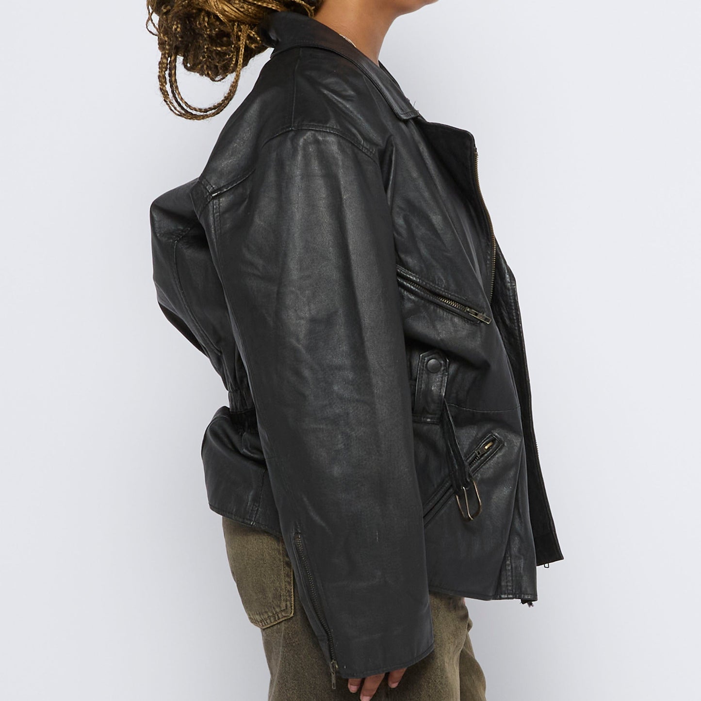 Belted Leather Jacket - L