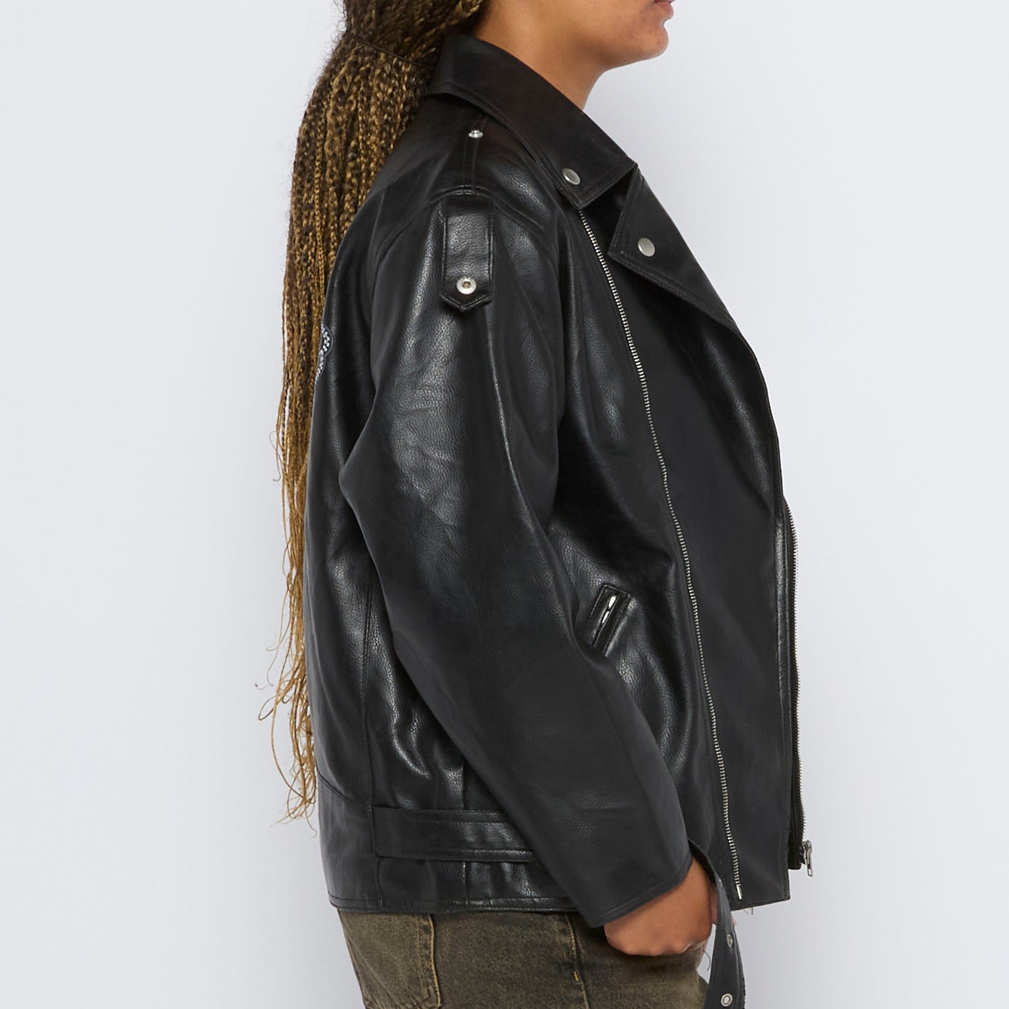 Embroidered Back Motorbike Leather Jacket - L