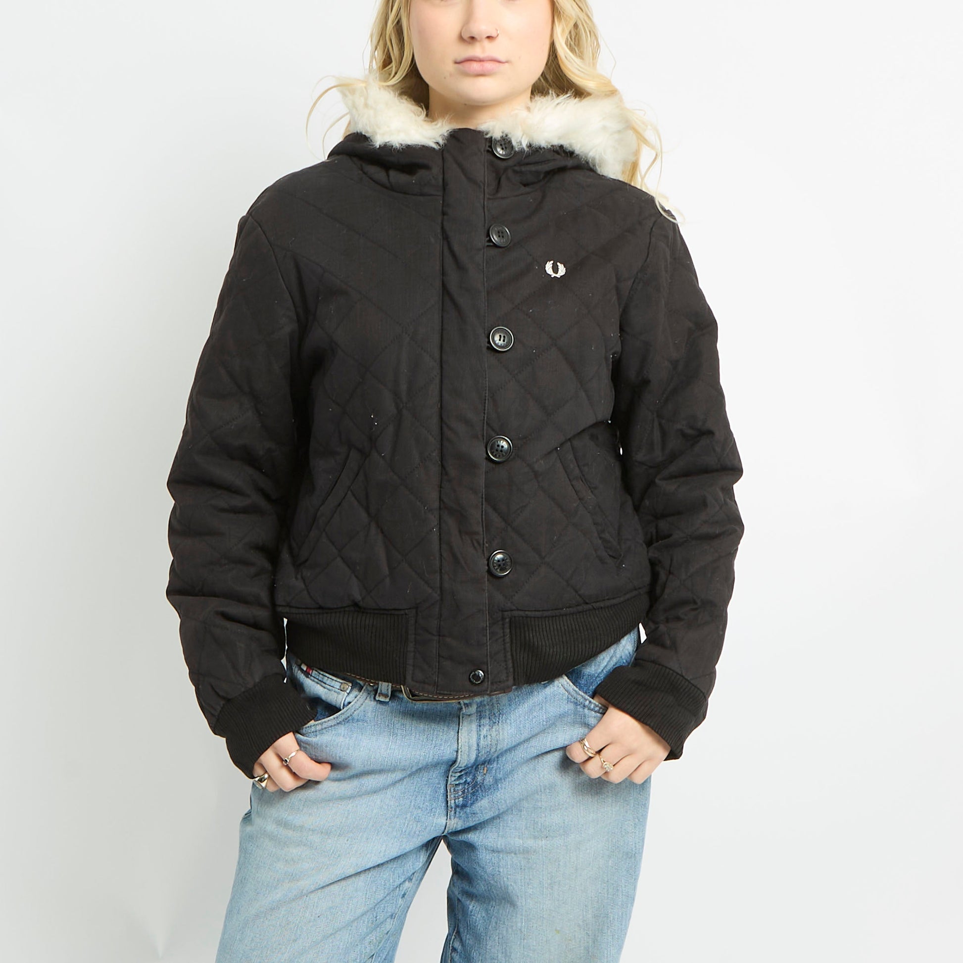 Fred Perry Quilted Fur Trimmed Hood Coat - L