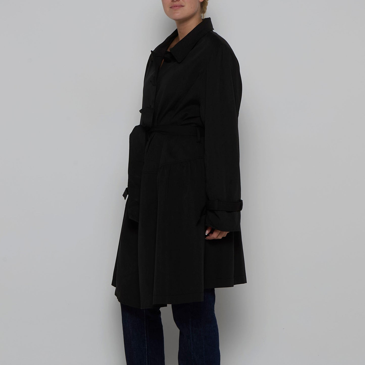 Belted Covered Buttons Trench Coat - L