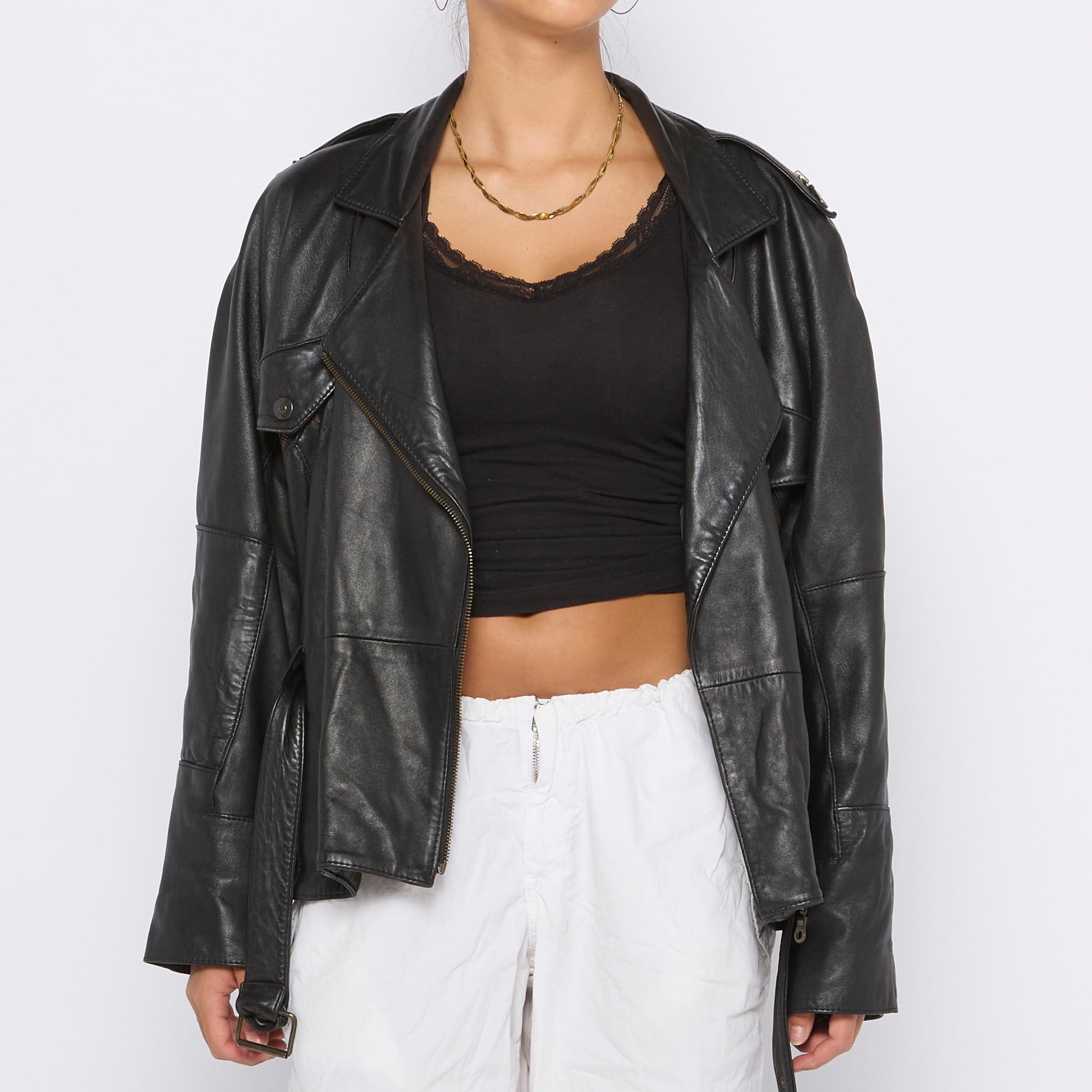 Zip Detail Leather Jacket - M