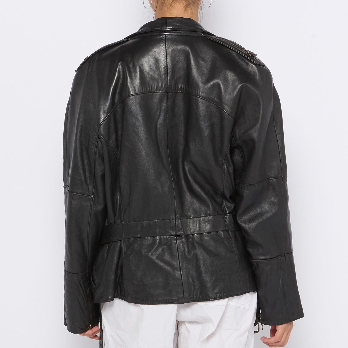 Leather Belted Jacket - M