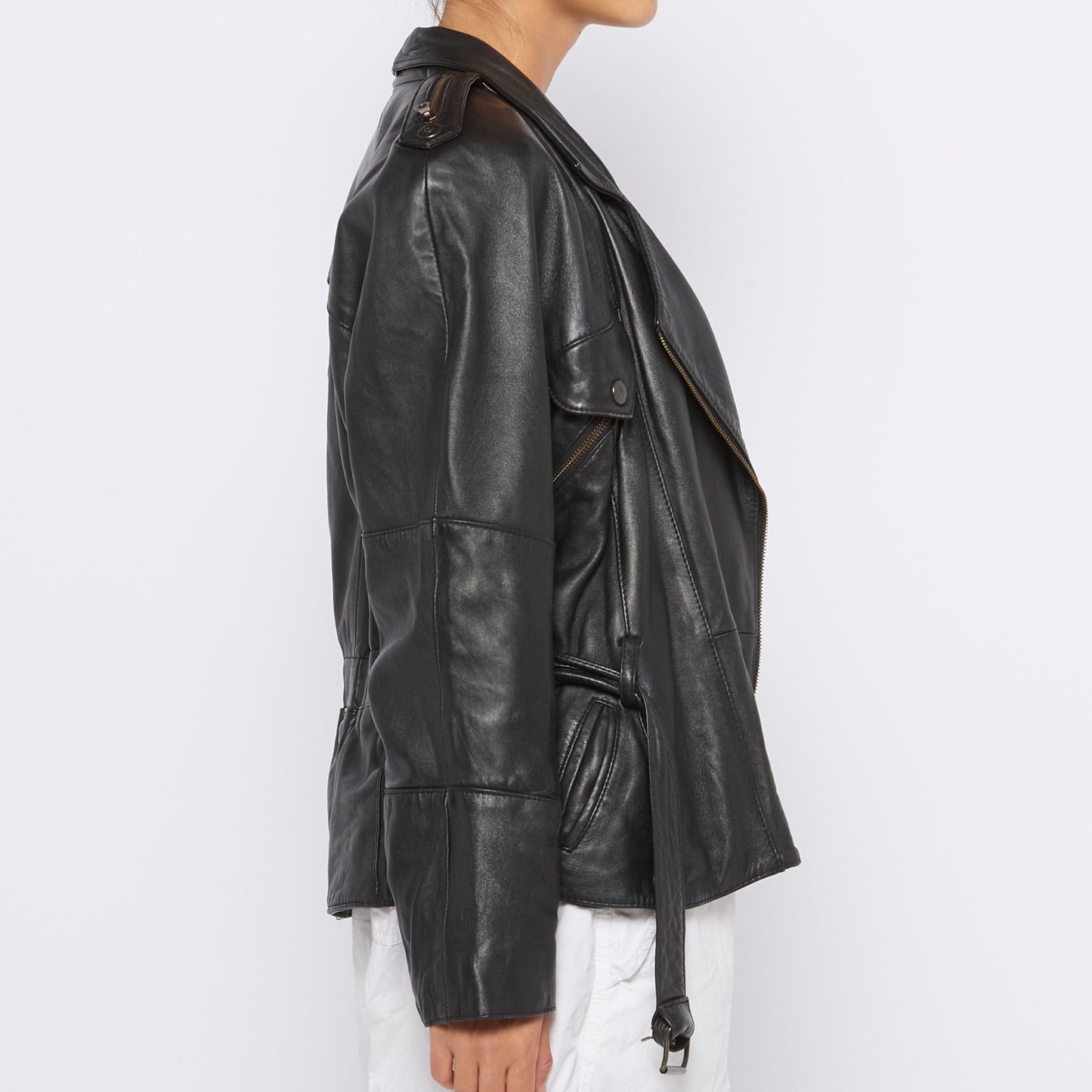 Leather Belted Jacket - M