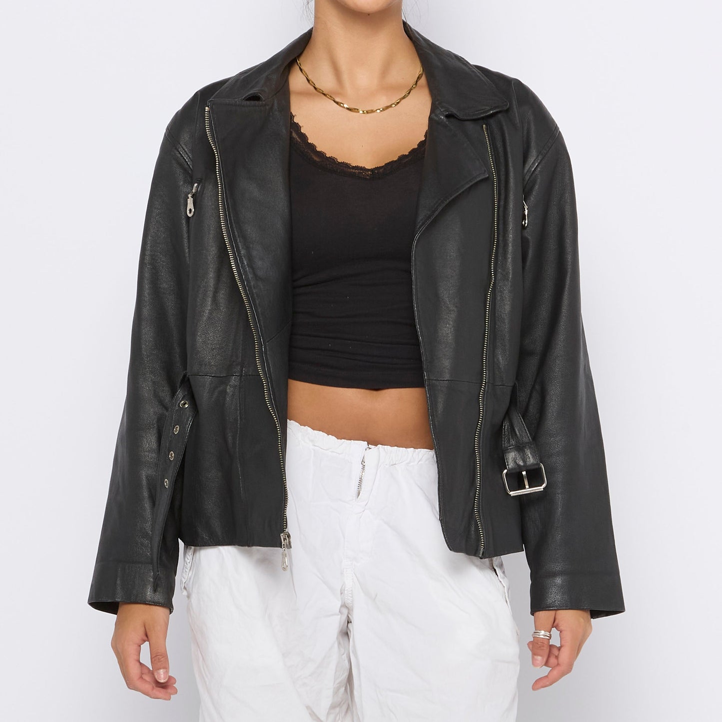 Zip Detail Leather Jacket - M