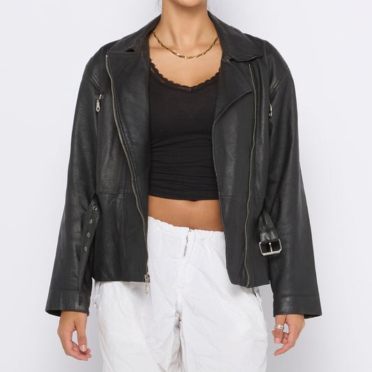 Zip Detail Leather Jacket - M