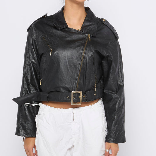 Cropped Leather Jacket - M