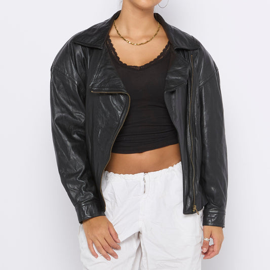 Side Zip Leather Jacket - M