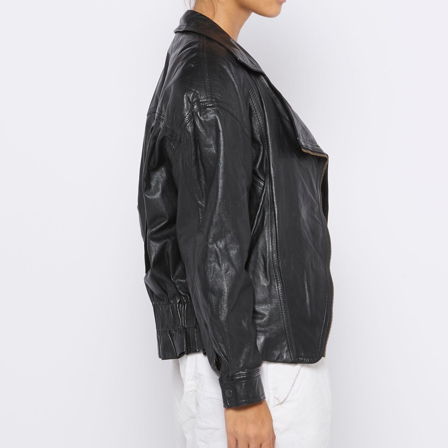 Leather Biker Style Jacket - M