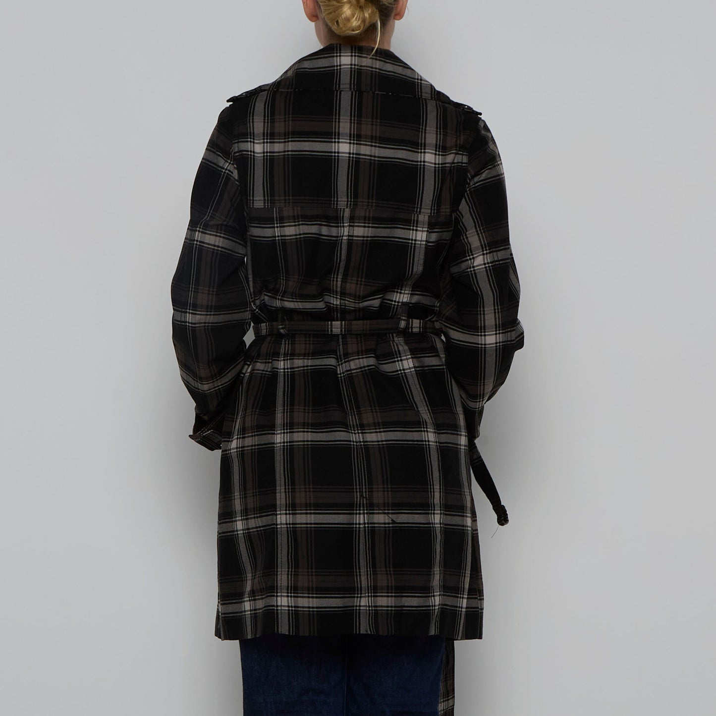 Windowpane Check Trench Coat - M