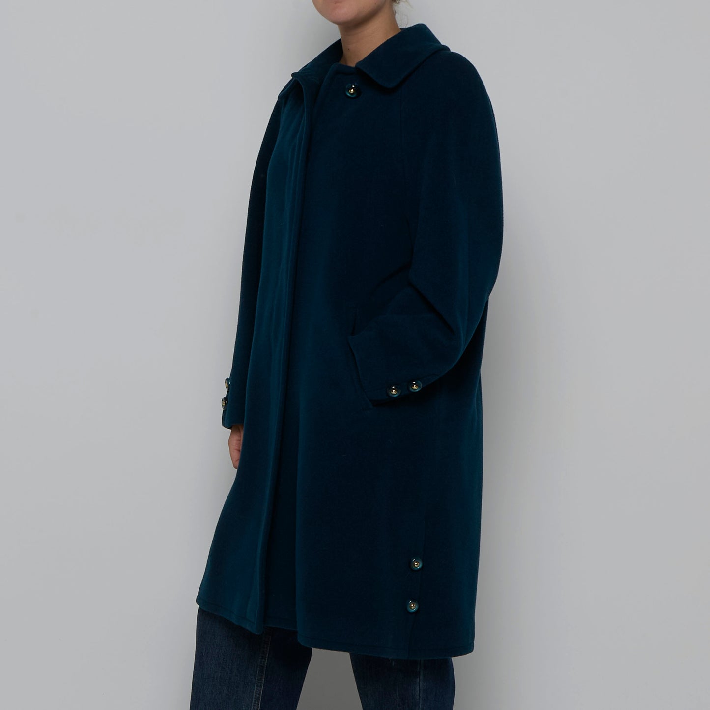 Wool Mix Side Hem Button  Coat - M