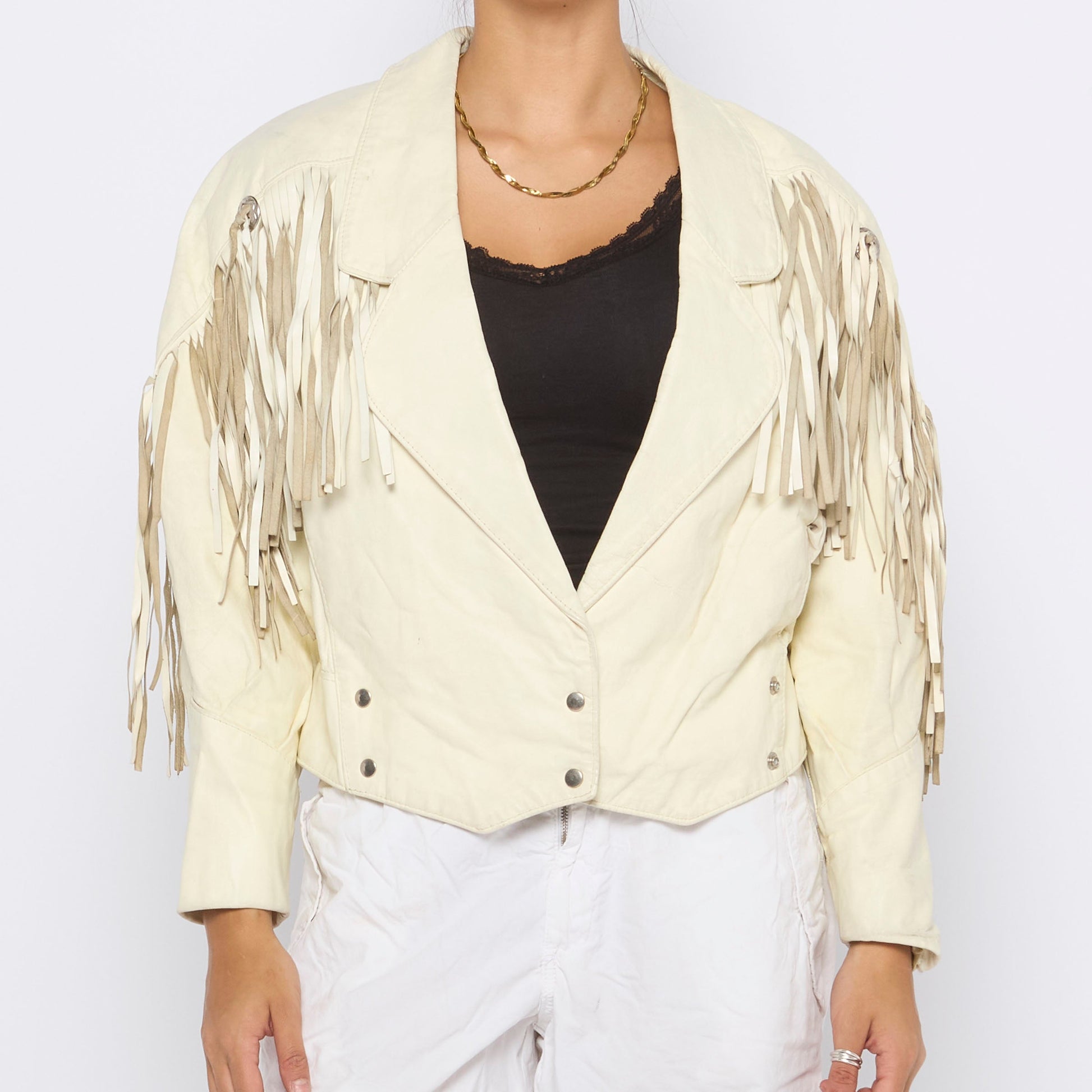 Tassle Detail Leather Jacket - M