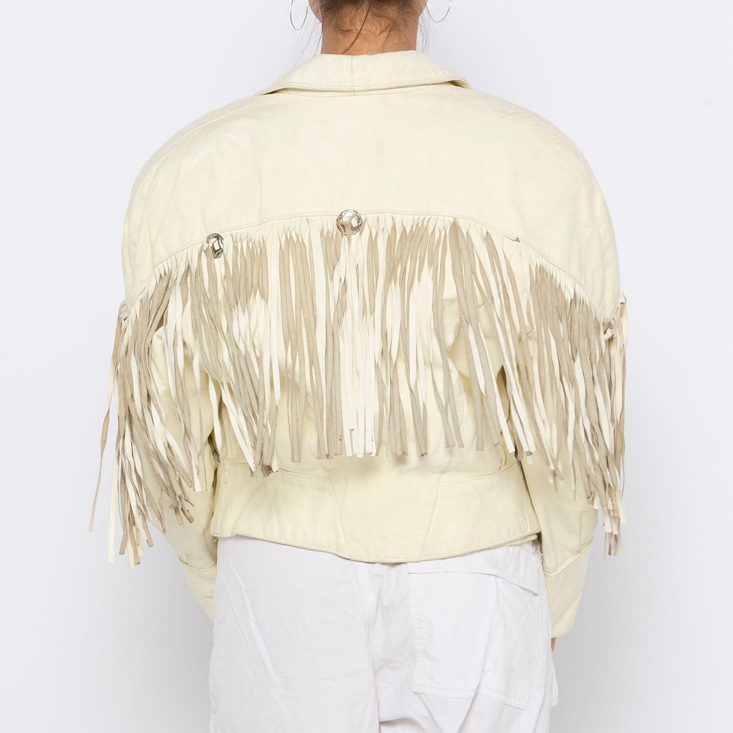 Leather Fringe Double Breasted Jacket - M