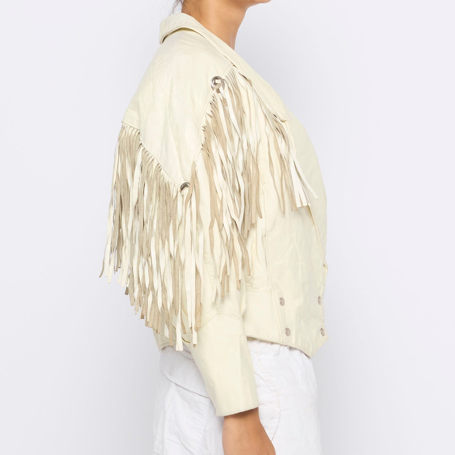 Leather Fringe Double Breasted Jacket - M