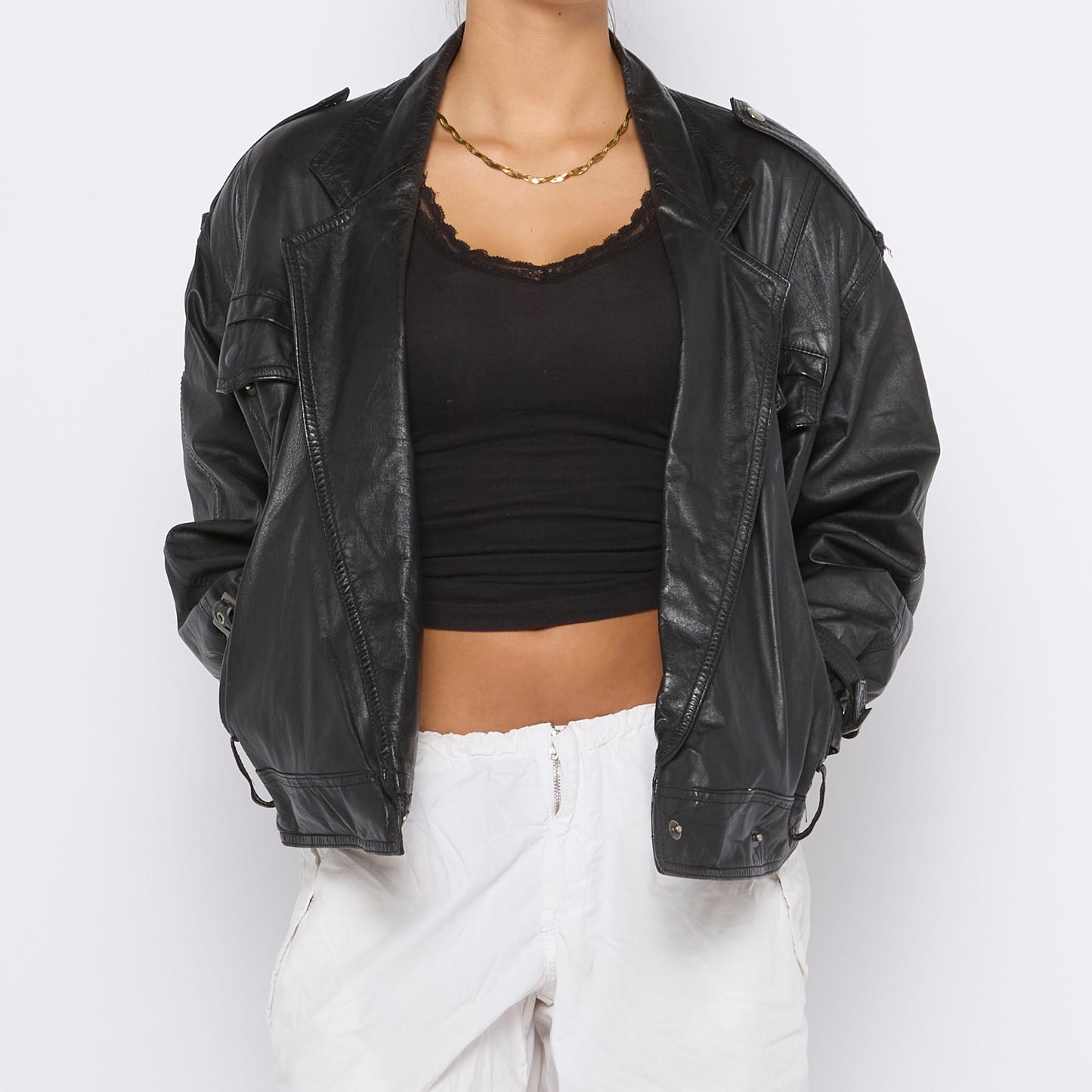 Cropped Leather Jacket - S