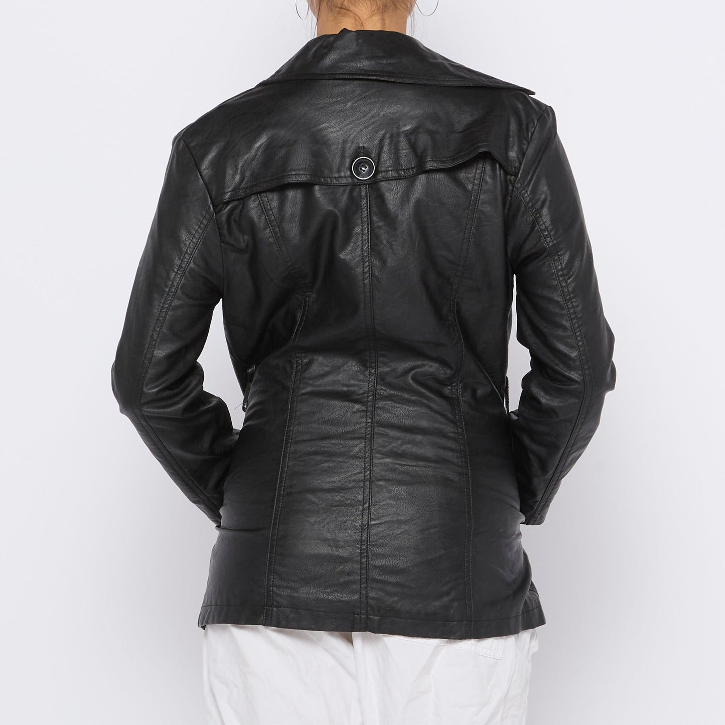 Vintage Button  Leather Jacket - S