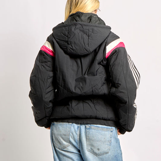 Adidas Hooded Puffer Coat With Pink Detailing - S