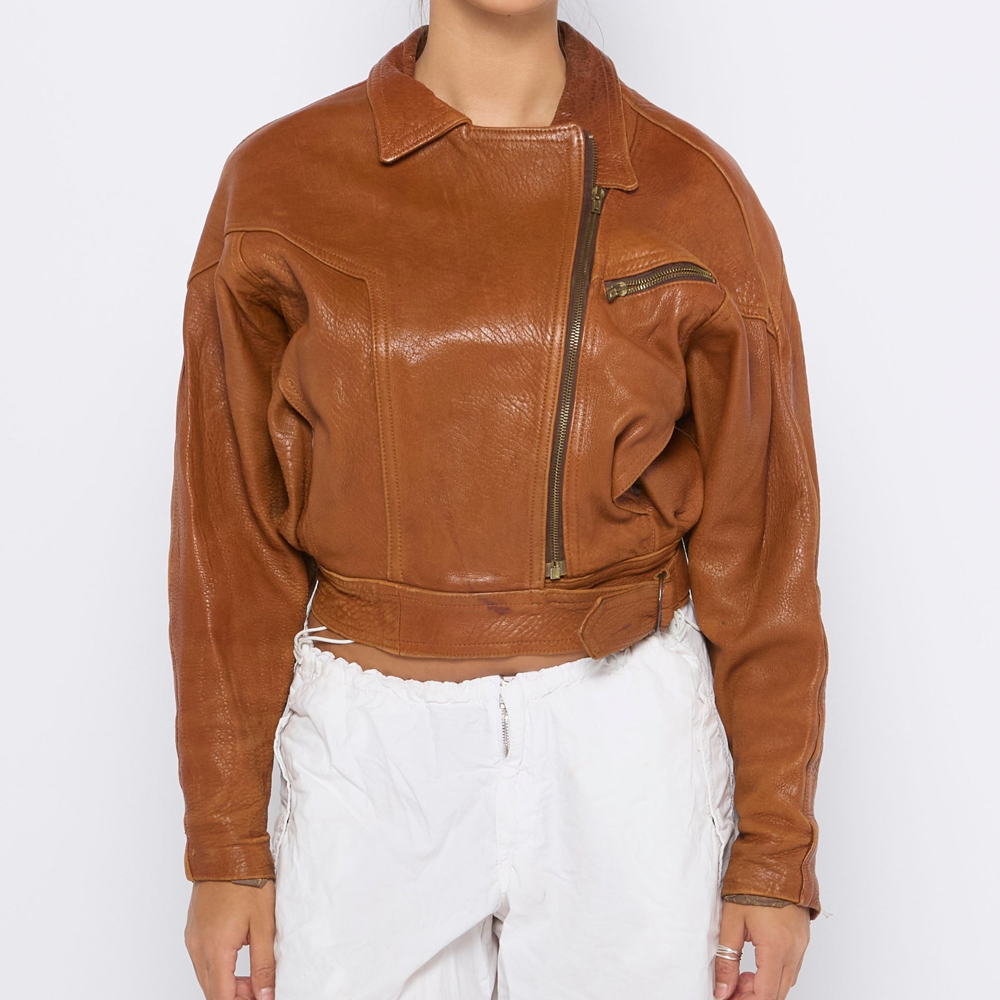 Side Zip Leather Jacket - S