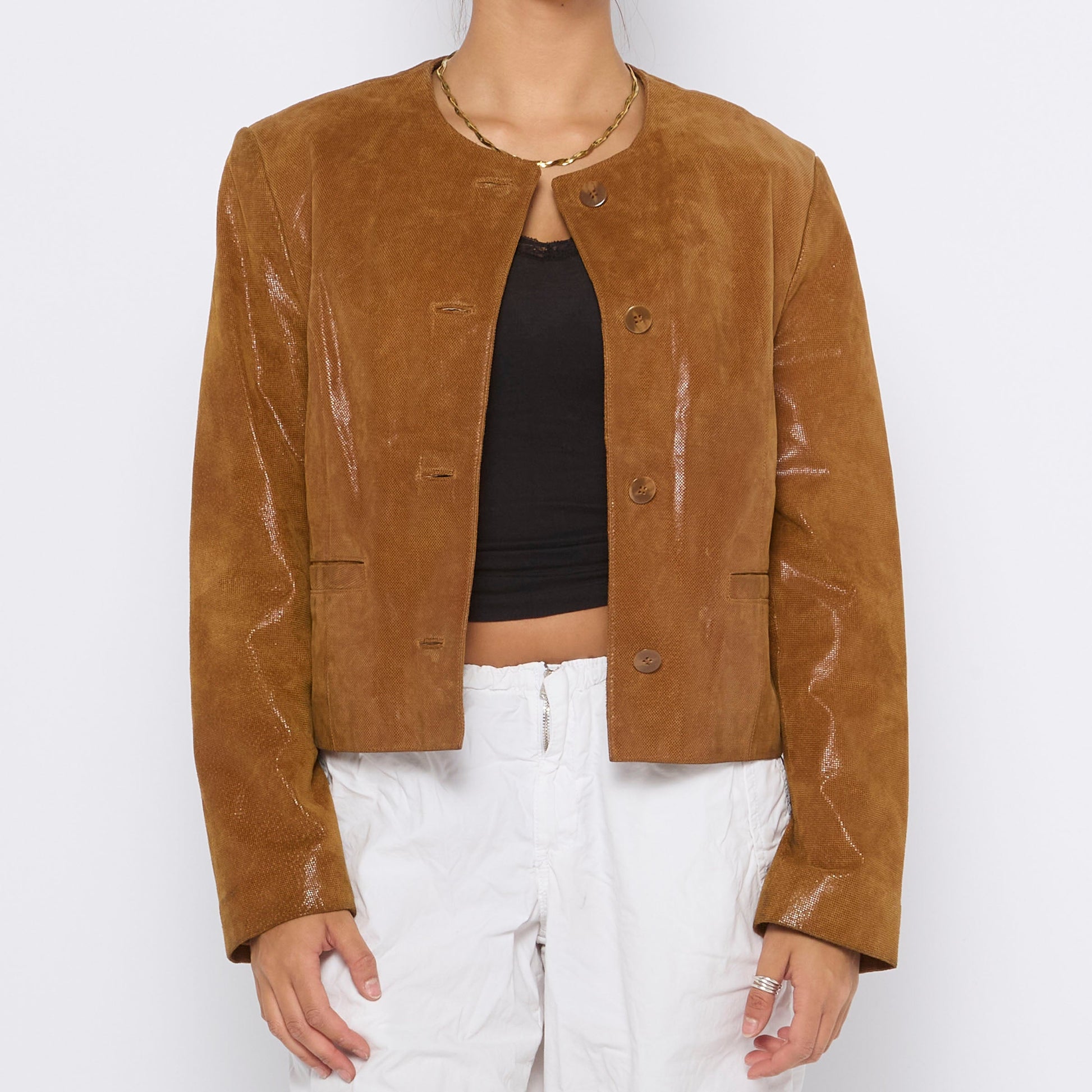 Vintage Leather Textured Button Up Jacket - S