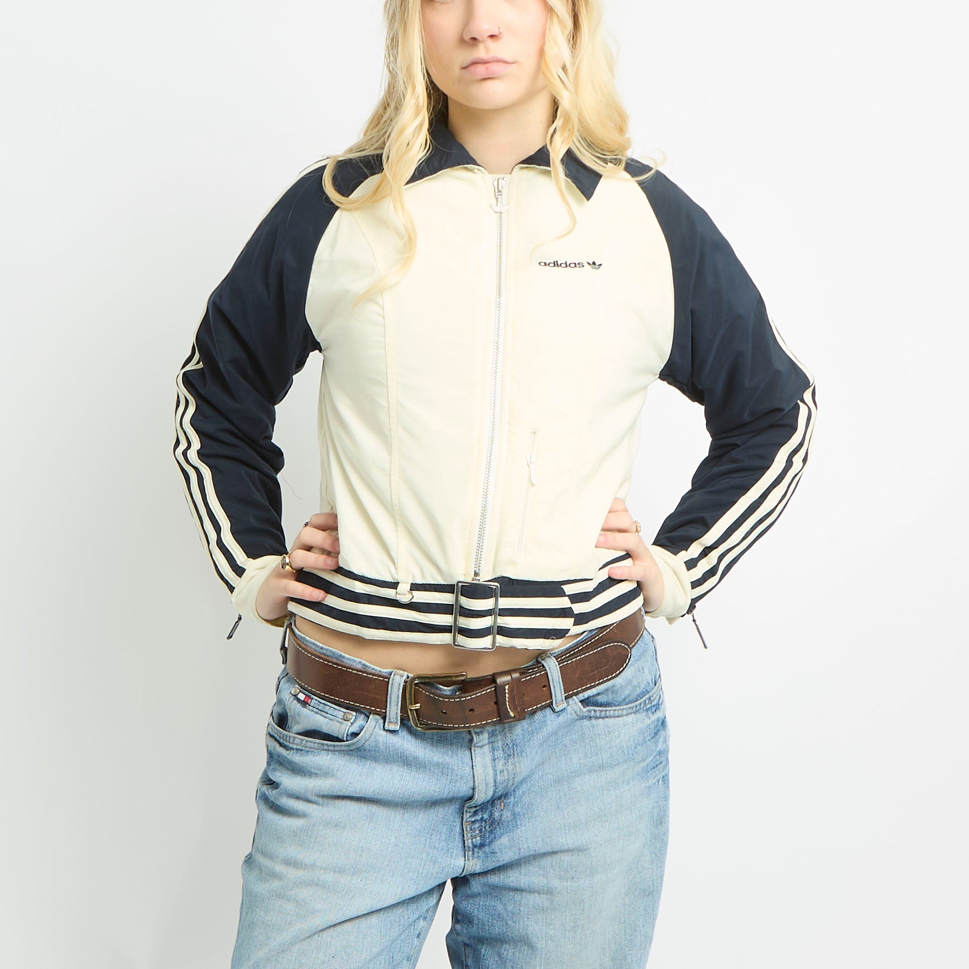 Adidas Cropped Collared Jacket With Buckle Detailing - S