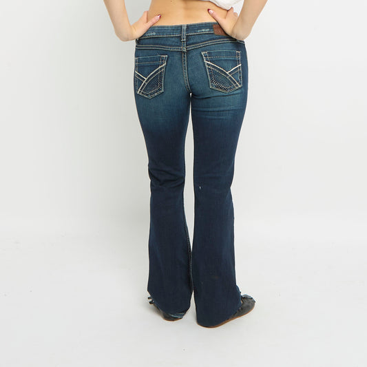 Low Waist Contrast Stitch Flared Jeans - UK 10