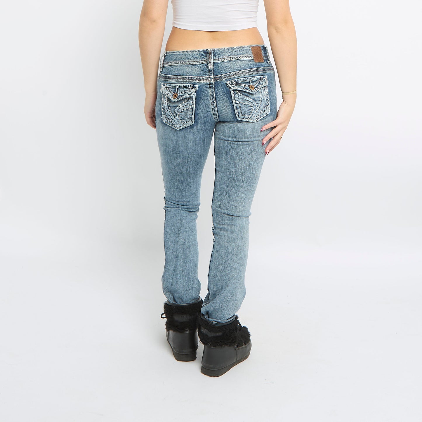 Acid Wash Low Waist Flared Jeans - UK 10