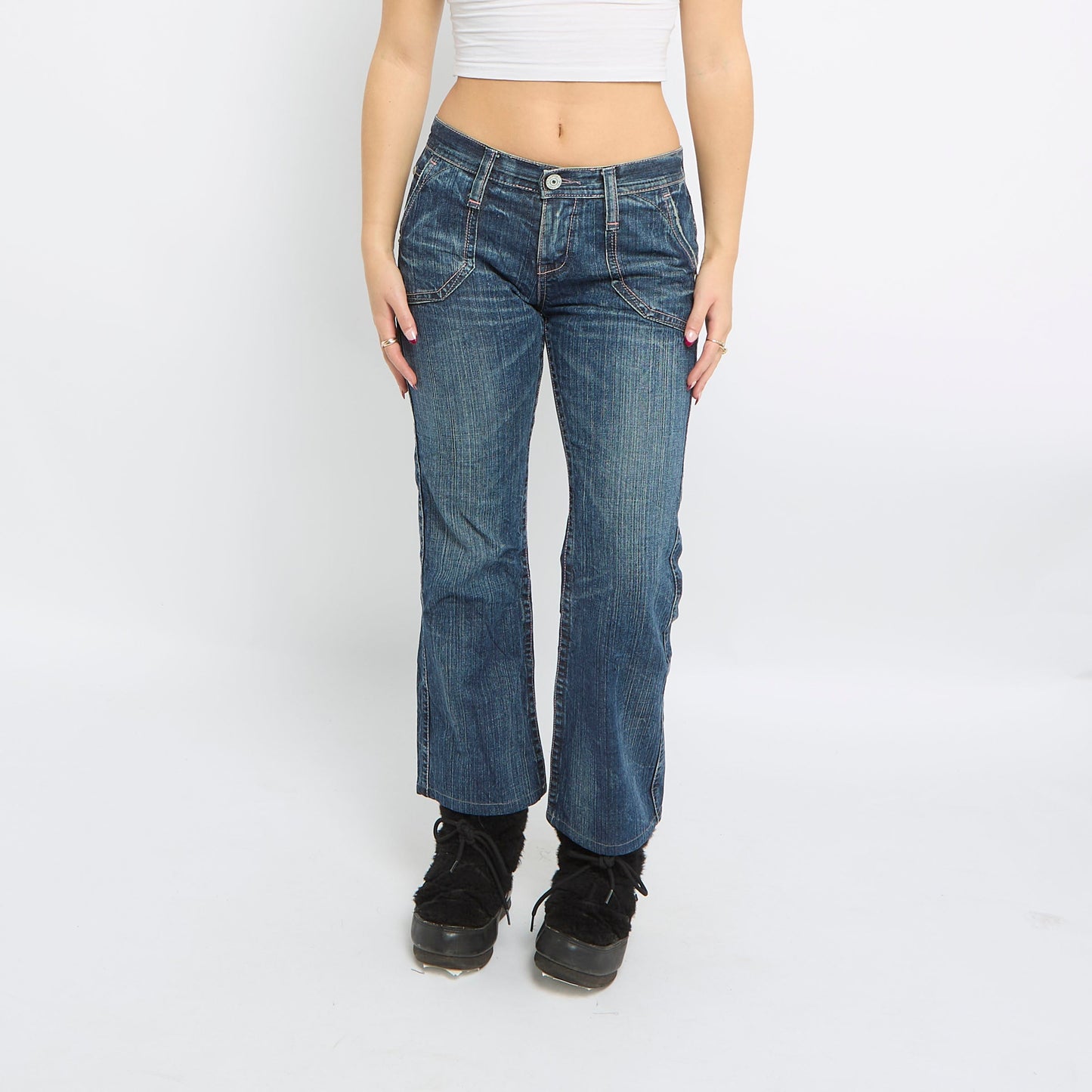 Contrast Stitch Cropped Jeans - UK 10