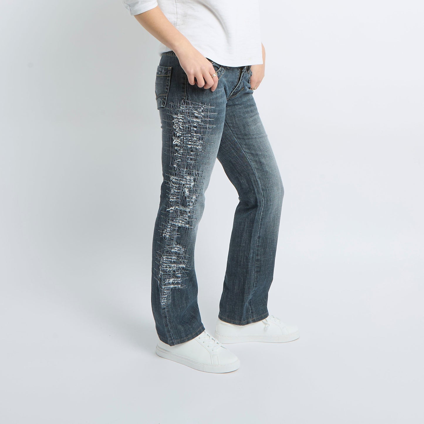 Distressed Straight Leg Jeans - UK 10