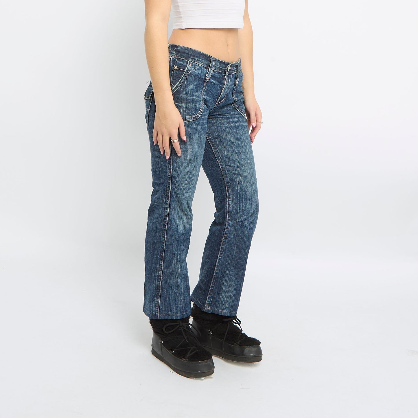 Contrast Stitch Cropped Jeans - UK 10