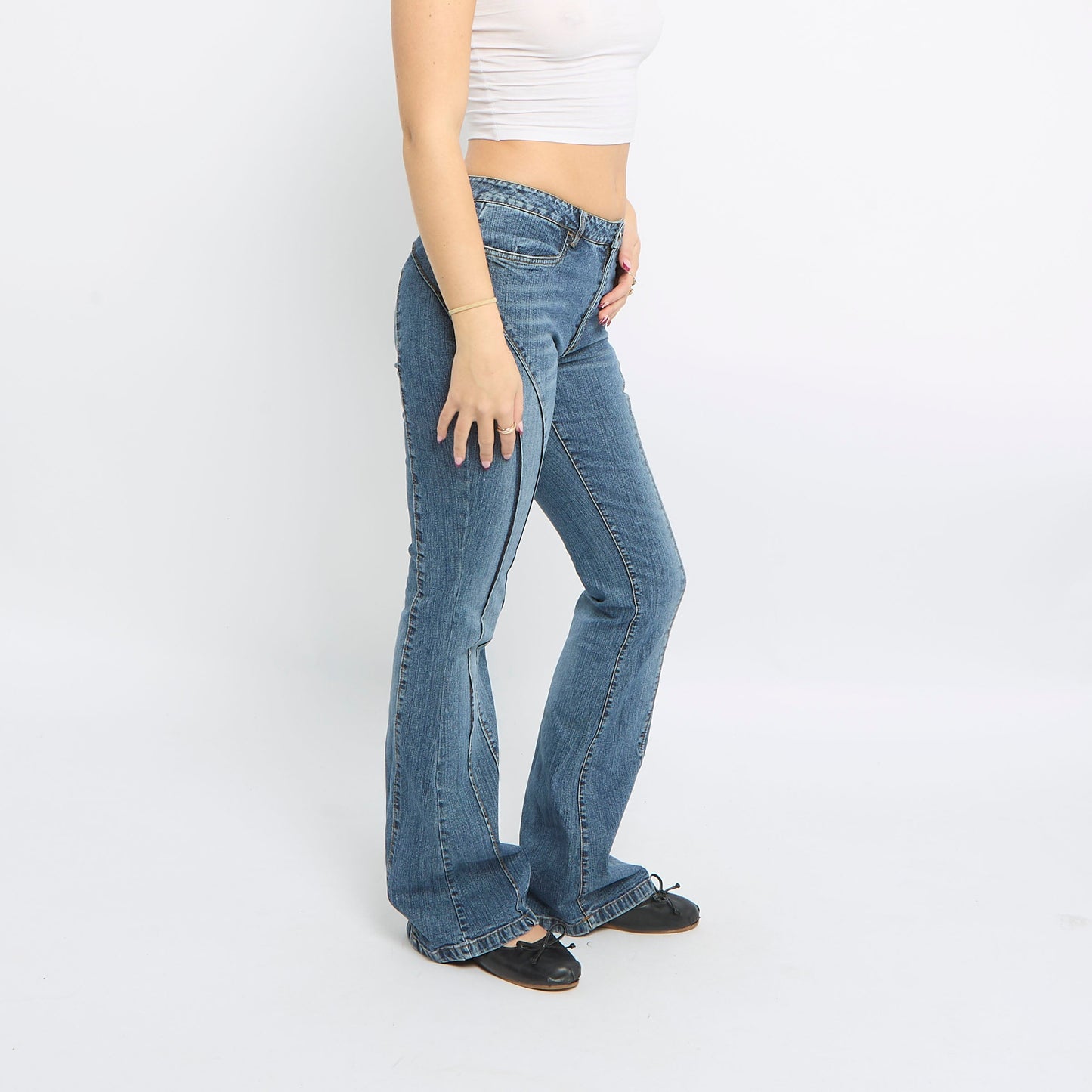 Hem Detailing Flared Leg Jeans - UK 10