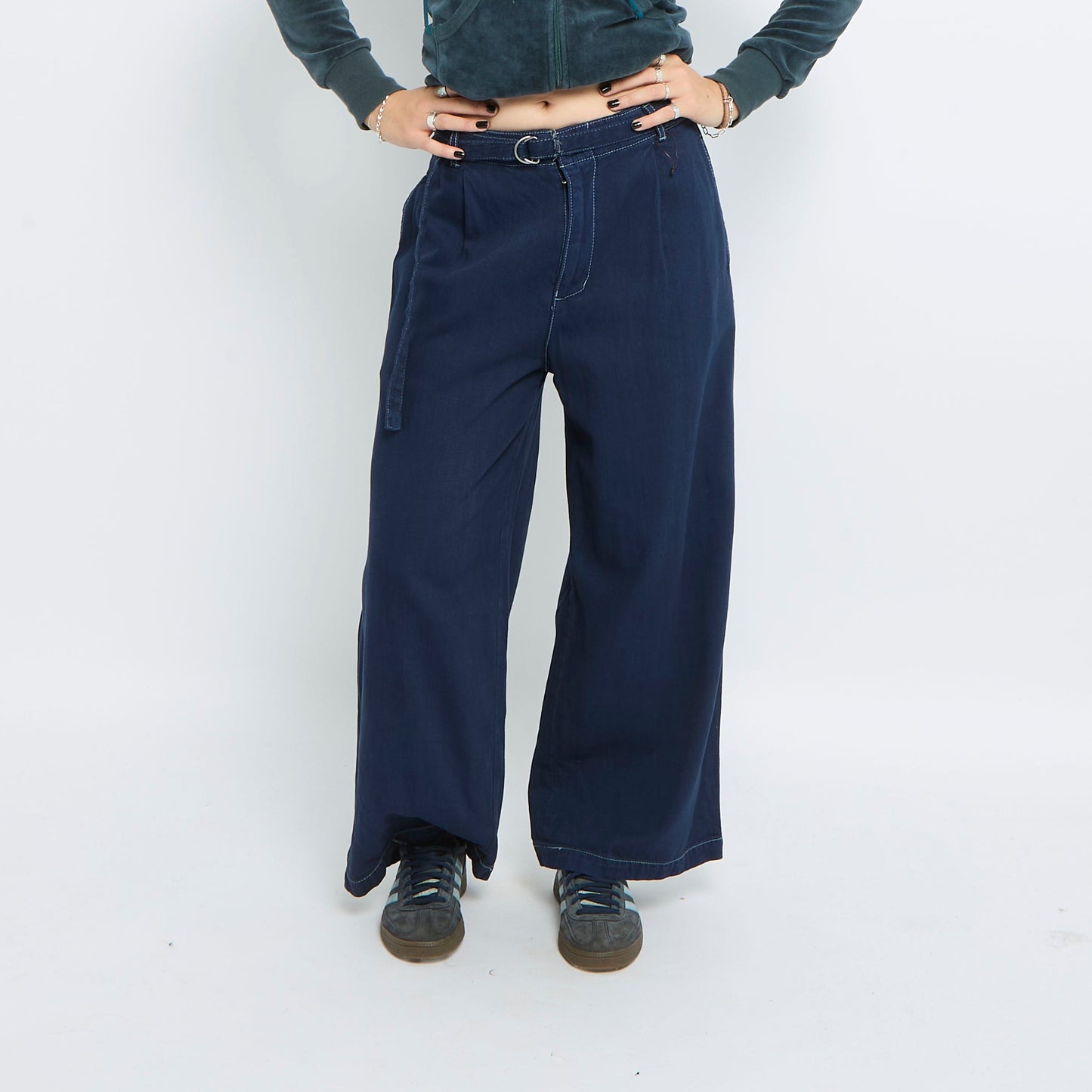 Belted Waist Wide Leg Jeans - UK 10