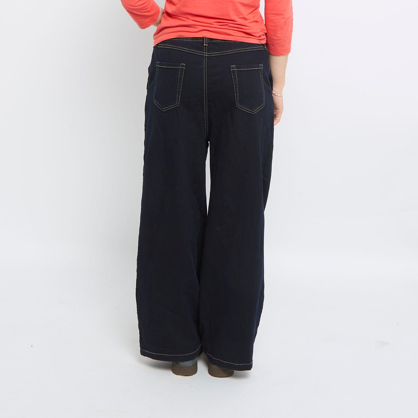 Wide Leg Contrast Stitch Jeans - UK 10