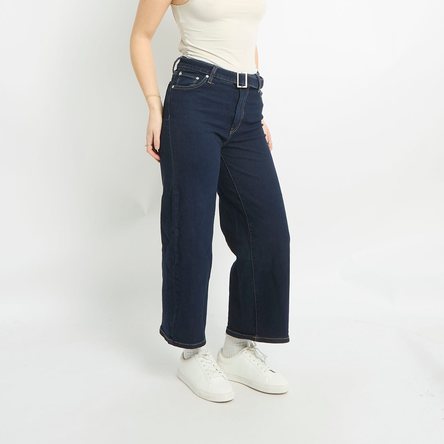 High Waisted Wide Leg Jeans With Belt - UK 10