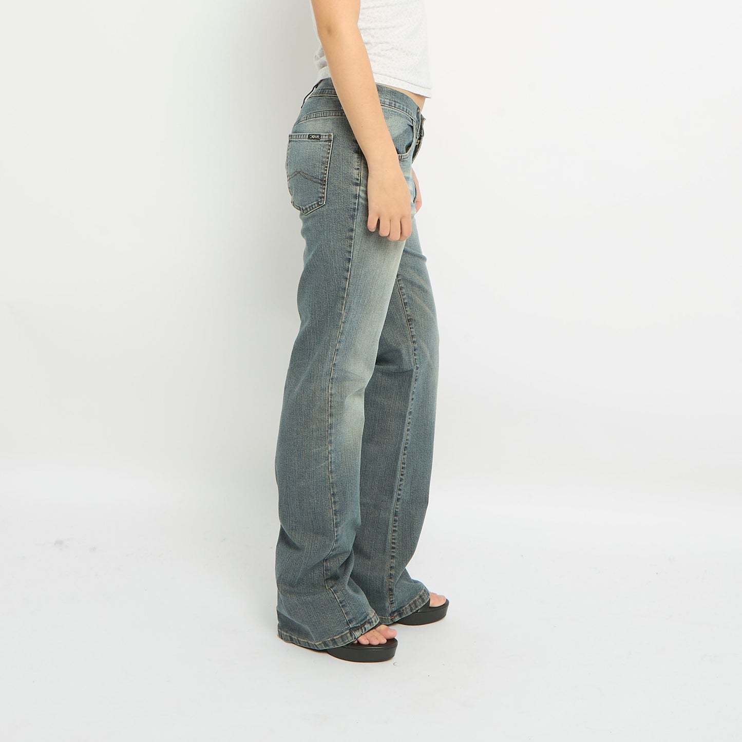 Straight Leg Grey Washed Jeans-UK 12