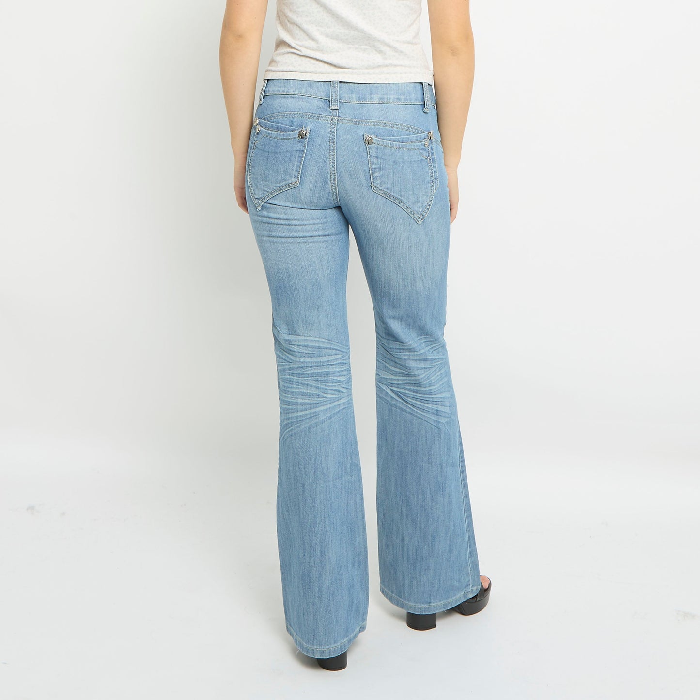 Button Detail Flared Light Wash Jeans - UK 12