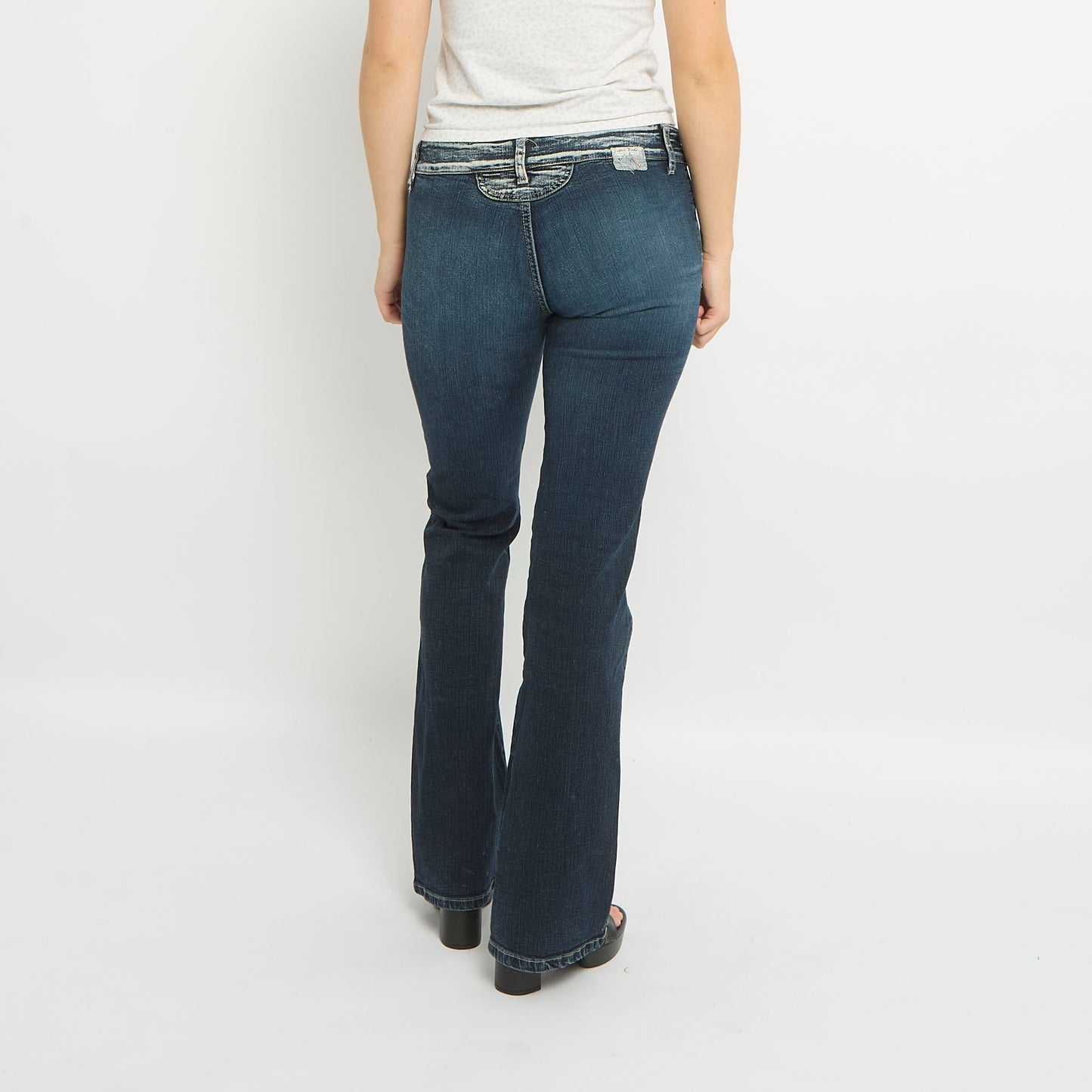 Dark Wash Zip Detail Straight Leg Jeans-UK 12