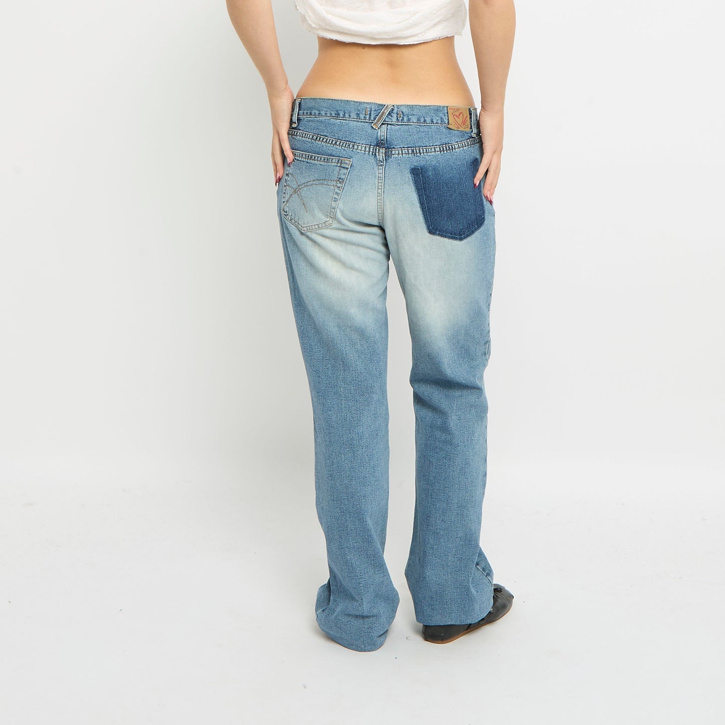 Light Wash Pocket Detail Wide Leg Jeans - UK 12