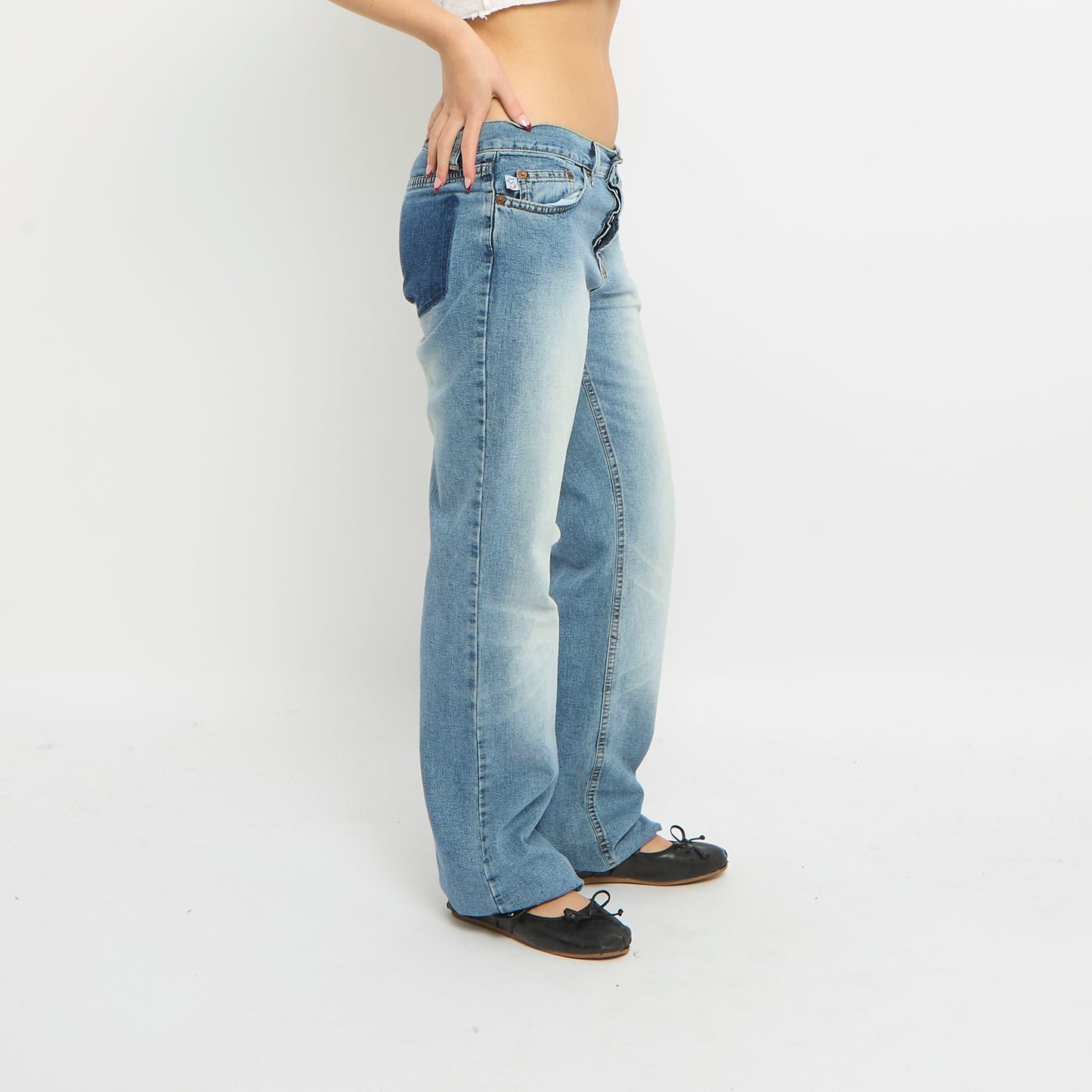 Light Wash Pocket Detail Wide Leg Jeans - UK 12