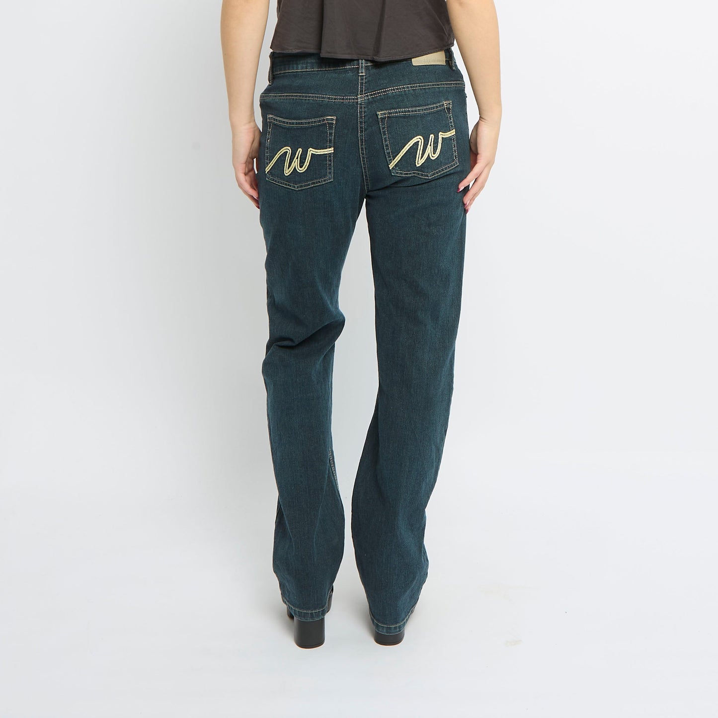 Embroidery Pocket Detail Straight Leg Jeans - UK 12