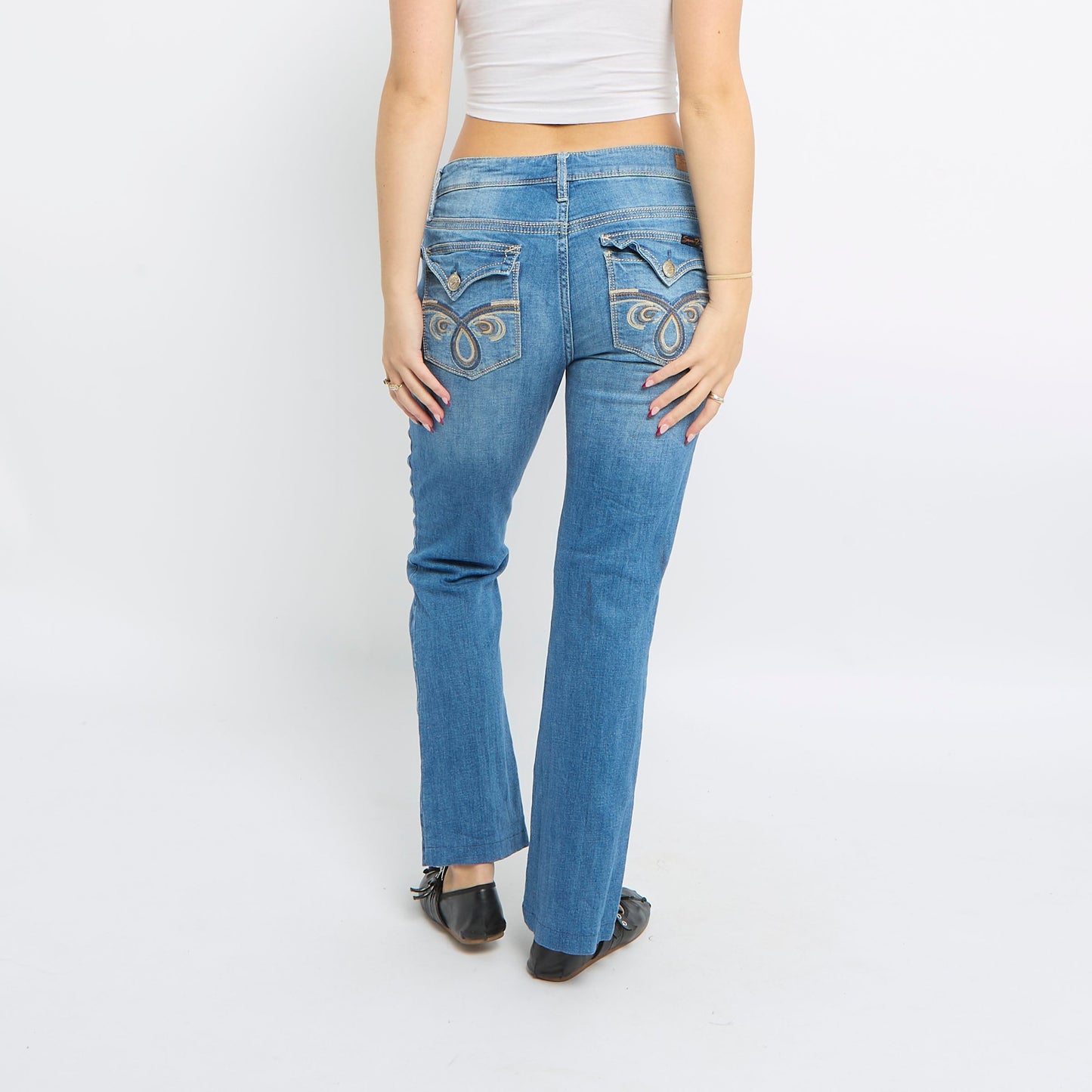 Ripped Knee Embroidered Pocket Jeans - UK 12